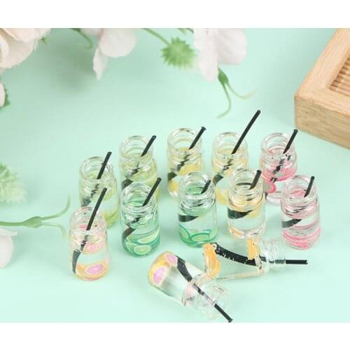 2Pcs Mini 1:12 Scale Fruit Lemon Drink Juice For Dollhouse Miniature Toy Fruit Slice Tea Drink Doll Food Kitchen Accessories