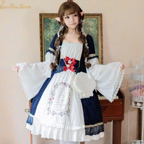 2019 Girl Sweet Lolita Dress Cute Girls Halloween Cosplay Anime Lolita Cotton Spring/summer Short/Long Sleeve Costume For Women