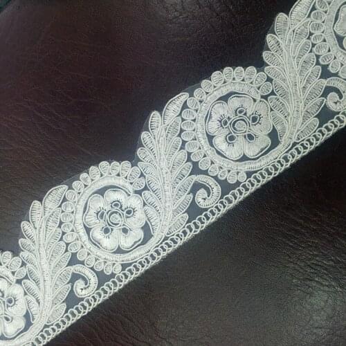 6.5cm organdy base edge locked polyester embroidery lace trim, XERY190419d