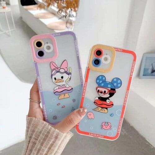 Disney Mickey Mouse Daisy Swimming Fine Hole Lens Phone Case for iPhone 12 11 11 Pro Max XS XS Max 7 8 plus gift