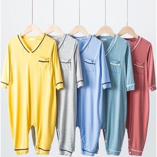 Children Home Wear Summer Baby Girls Long Sleeve Thin Modal Climbing Suit Unisex Korean Solid Color Air Conditioning Clothing