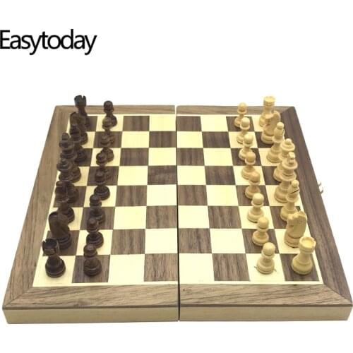 Easytoday Wooden Chess Games Set Magnetic Folding Chessboard Solid Wood Chess Pieces Entertainment Table Games Friend Gift