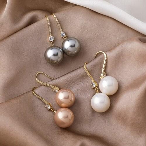 Elegant Big Pearl Ball Drop Dangle Earrings for Women Girl Fashion Crystal Hook Korean Style Jewelry New Year Party Friend Gift