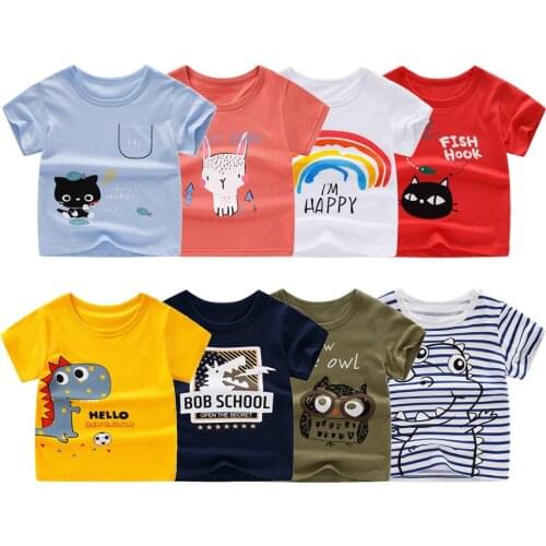 Cotton T shirts for boys girls summer tops Clothes kids Printed fashionable short t-shirt cartoon Child tee shirt with stripes