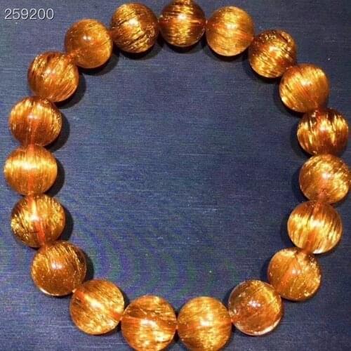Genuine Natural Copper Rutilated Quartz Clear Round Beads Bracelet 11mm Women Men Cat Eye Wealthy AAAAA