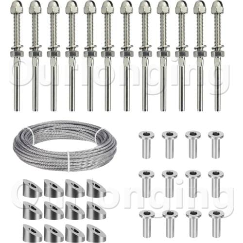 Stainless Steel Cable Railing Kits Hardware Threaded Tensioner Turnbuckles For Deck Railings Stair Posts Fit 1/8 Inch Wire Rope