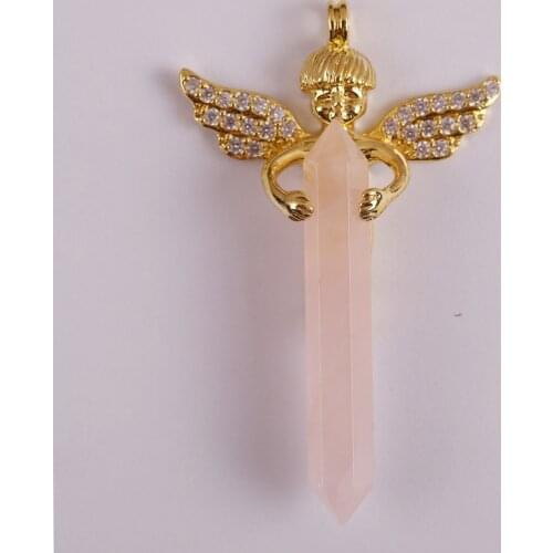 Natural Rose Crystal Stone Bead GEM Pendant Lucky Angel Jewelry For Gift S3005