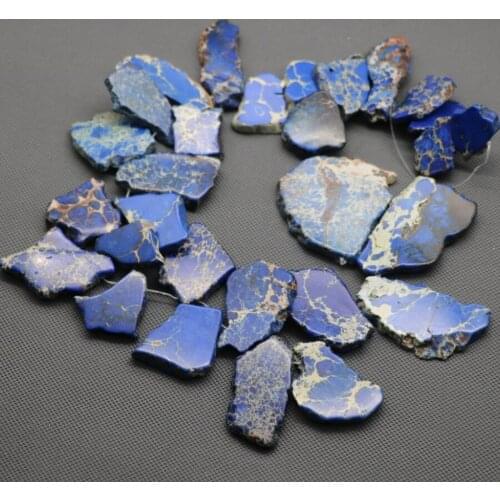Natural BBLU Imperial Sea Sediment Stone Slice AAA Quality Top Drilled Slab Beads Accessories Jewelry for Fashion Ladies