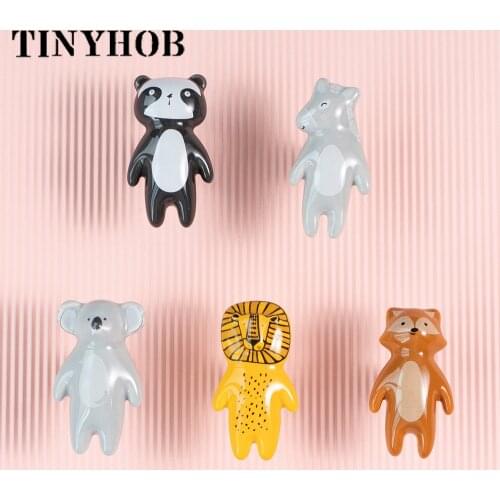 Cartoon Children Room Lion Koala Panda Fox Donkey Animal Shape Ceramic Cabinet Knobs Wardrobe Door Pull Handles for Kids