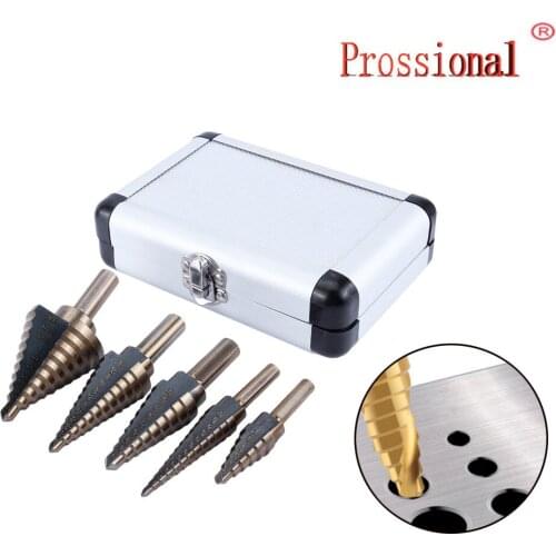 NEW hot sale 5pc Large Cobalt Step Drill Bit with Case HSS Step Titanium Core Drill Multiple Hole Cutter Drill Bit Set Tools