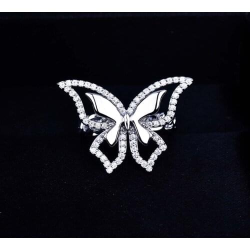 New Charm Butterfly Open Rings Fashion Chain Design 925 Silver Insect Jewelry For Women Wedding Party Birthday Gifts Wholesale