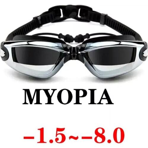Myopia Swimming Goggles With Earplug Women Men Optical Swim Eyewear Anti-Fog Anti-UV Waterproof Diving Underwater Pool Glasses