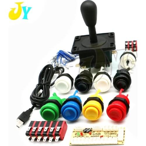 One Player Happ Arcade Joystick DIY Kit For Jamma Mame Zero Delay USB Encoder 4/8 Way Stick 28MM Push Buttons Cable W
