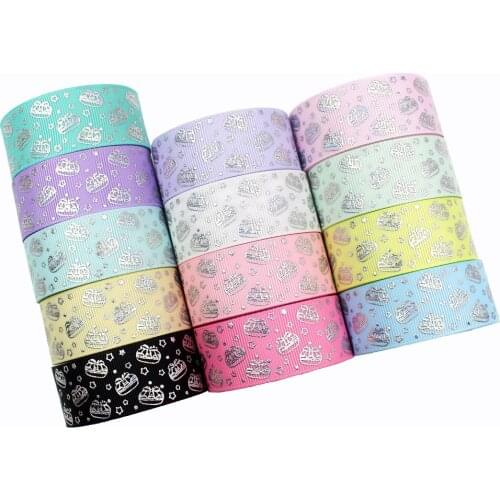 OOOT BAORJCT I-19326-757,10yards 25mm laser Silver cute cartoon Printed grosgrain ribbon DIY handmade headdres wedding gift wrap