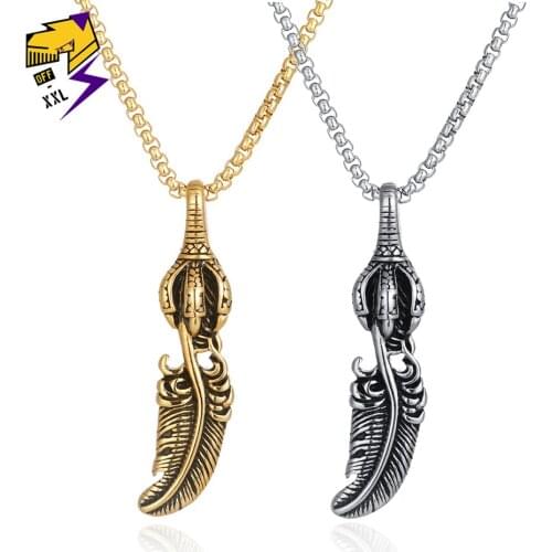 Feather Necklace for Men Paw Eagle Necklace Stainless Steel Chain Color Gold Leaf Necklaces Punk/Ethnic Female Charm Jewelry
