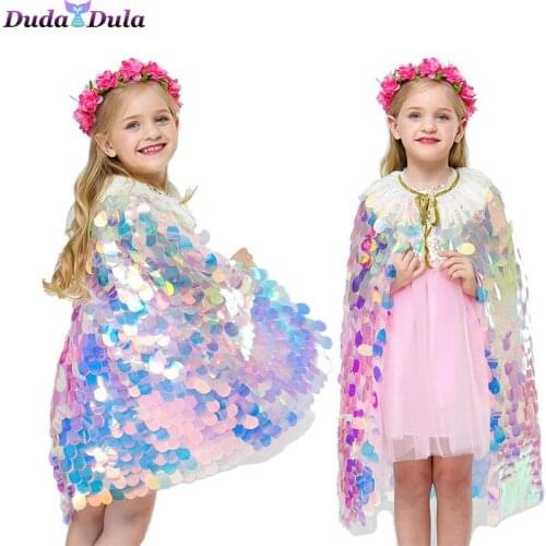 Girls Princess Cloak Cosplay Costumes Kids Sequined Cloak For Carnival Birthday Party Dress Up Girl Clothes New Year Costume