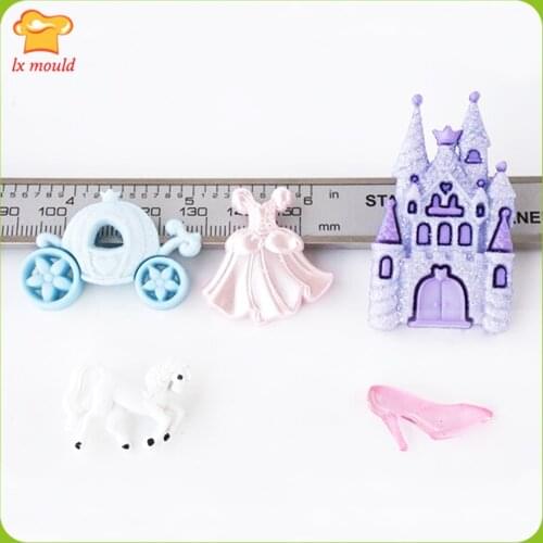 Dream castle platinum silicone mold suit sugar decoration tools castle Crystal shoes princess dress Pumpkin carriage pony