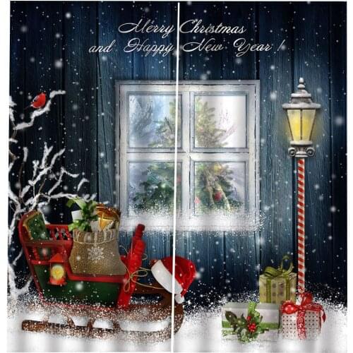 2pcs Polyester 3D Merry Christmas Window Curtain Draperies for Home Shop Office Window Decorations