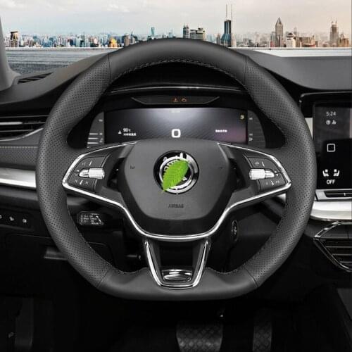 Hand-Stitch Suede Leather Steering wheel cover For Skoda 2017-2021 2018 2019 2020 Kodiaq Octavia Superb Karoq Kamiq Car Interior