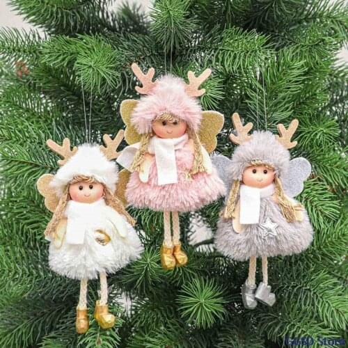 Christmas Decorations Handmade Plush Angel Girl Doll Pendant Christmas Tree Hanging Ornaments New Year Kids Gift Toy Home Decor