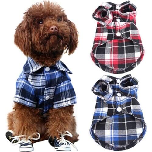 Cute Pet Dog Puppy Plaid Shirt Coat Clothes T-Shirt High Huality Apparel Size XS S M L