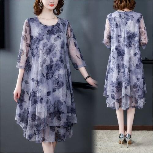 Chiffon dresses womens summer dress new fashion printing temperament loose large size A word thin comfortable vestidos D318