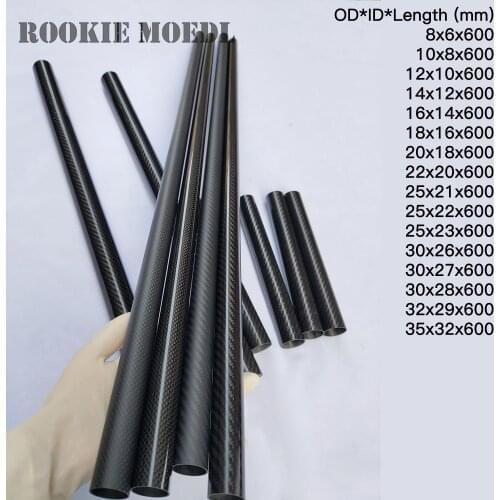 2pcs 3k Full Carbon Fiber Tube 600mm Length Diameter 8-35mm for RC Underwater Drones, Fishing Rods, Kites,Bicycles and tripods