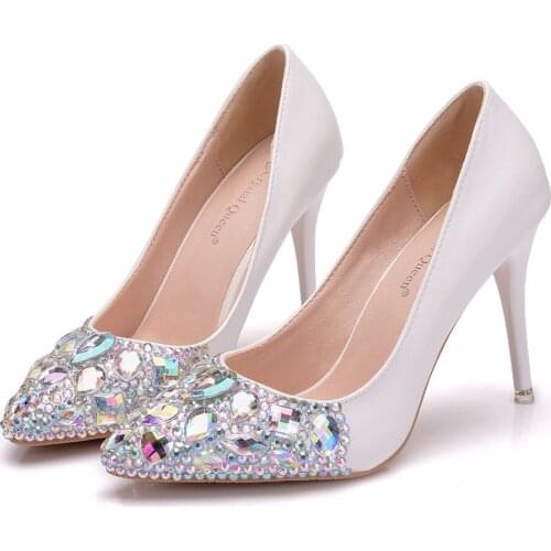 Crystal Queen Women Shoes High Heels Wedding Thin Heels Diamond Glittering Evening Dress Shoe Bride Shoes Crystal Pumps Part