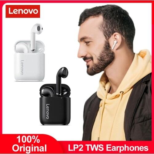 Original Lenovo LP2 TWS Bluetooth Earphone Wireless Headphone Stereo Bass Touch Headset Earbud Sports Headset With Mic For Gifts