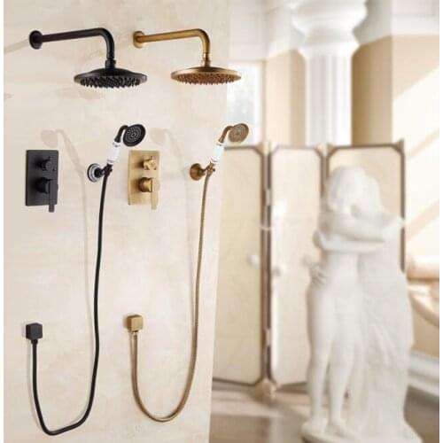 Vidric Wall Mounted Shower Set Bath Shower System Antique Bronze Oil Rubble Bronze Finished In-wall Bath Shower Hot and Cold ELS