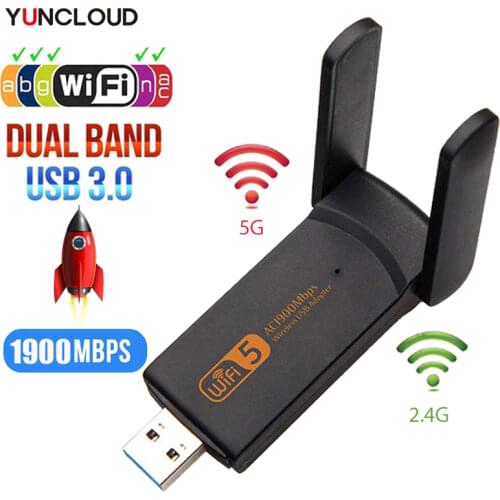 Wifi Adapter 1900M 2.4G 5G Dual Band Wifi USB 3.0 Fee Driver LAN Ethernet 1200M Network Card wireless Wifi Dongle Antenna For PC