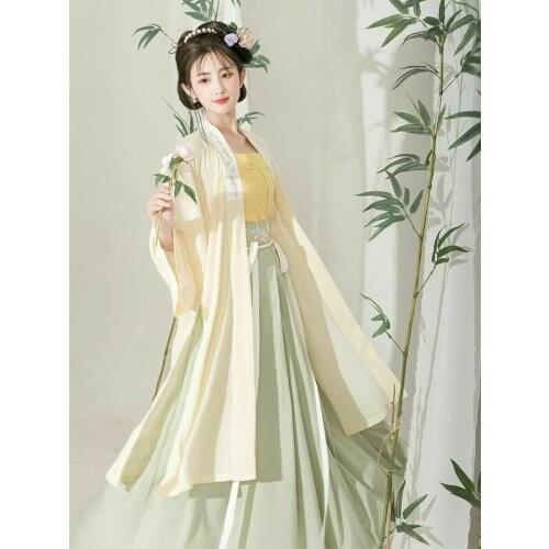 Song Dynasty Ancient Hanfu Traditional Chinese Clothing For Girl Street Three Piece Set Womens Outfit Tops Skirt Strap Suits