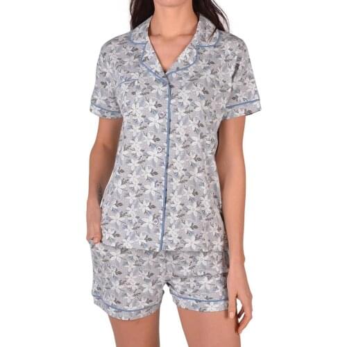 Women Shorts Pajamas set Short Sleeve Buttoned Pockets Cotton