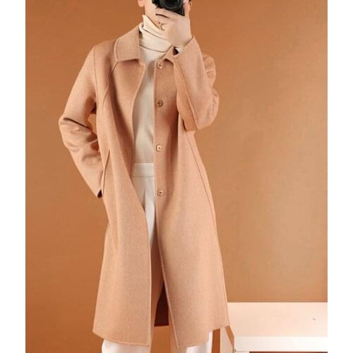 Double-Sided Wool Coat Womens Mid-Length 2021 Fall Winter New Pure Color Korean Loose Pure Wool Suit Collar Woolen Coat s895