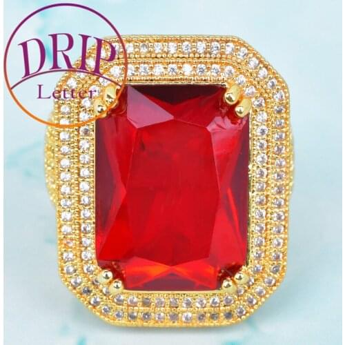 Red Color Stones Ring Cubic Zircon Copper 2020 For Women Hip Hop Gold Color Charm Jewelry