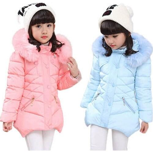 Hooded Girls Winter Coats Thick Warm Casual Kids Jackets for Girls Cotton-Padded Solid Color Teens Children Outerwear Clothing