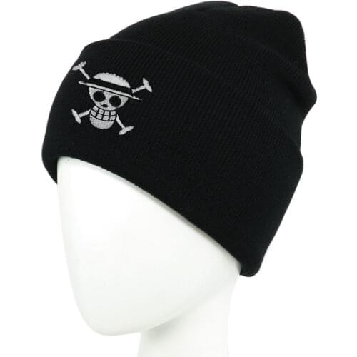 Anime Winter Hats Luffy Skull Embroidery Knitted Hat Fashion Pirates Cosplay Skullies Beanies Warm Hip-Hop Ski Beanies Bonnet