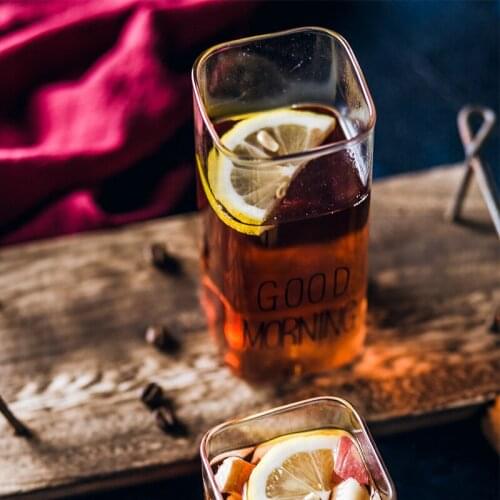 400ML 1 pcs transparent black / white good morning coffee cup rectangle drinking glasses milk juice glass cup creative