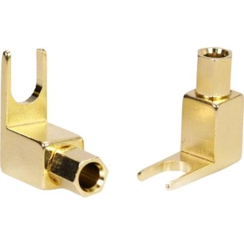 10pcs/Lot Good Quality Right Angle Speaker 4MM Banana Plug Jack Brass Golden Plated Screw Solderless Y Fork Wire Connector