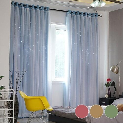 1x2m Window Tulle Curtains for Living Room Bedroom Two-layer Blackout Curtains Hollow Curtain Nordic Star Ins Style Curtain Pink