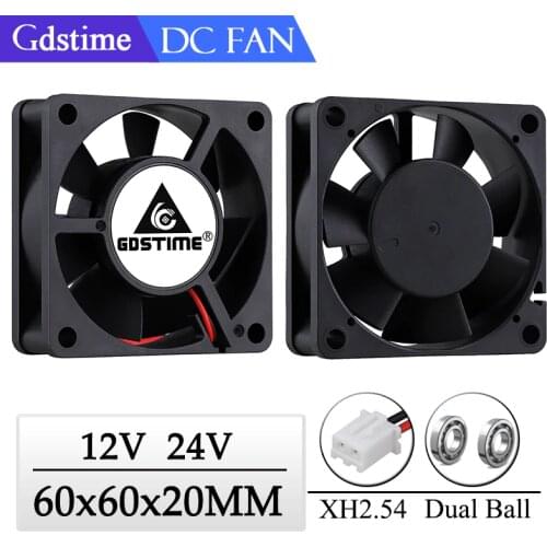 2 Pcs Gdstime 60x60x20mm 6020 12V 24V Dual Ball 3D Printer Cooler Fan 60mmx20mm Brushless Machine Equipment DC Motor Cooling Fan