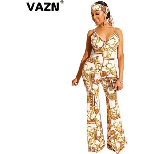 VAZN 2021 New Arrival Vintage Wide Leg Jumpsuits Spaghetti Strap Sleeveless Sexy Joker Sweet Women High Waist Jumpsuits