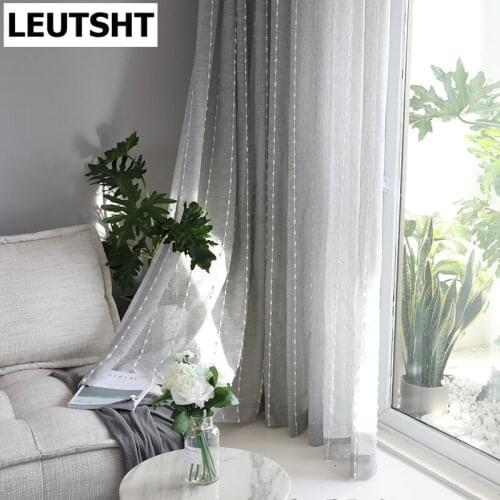 2021 New Nordic Curtains for Living Dining Room Bedroom Jacquard Cotton Linen Screens Vertical Stripes Cotton Ball Tulle Window