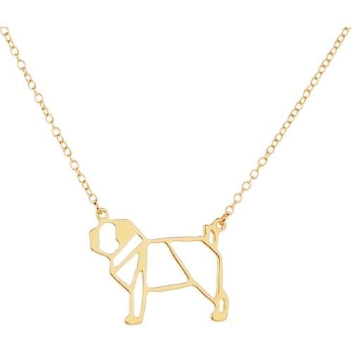 30pcs/lot Fashion origami pug Necklace Geometric jewelry cute dog pendant necklace Animal lover gift for ladies
