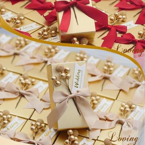 5 pcs Flower Candy Box with ribbon Wedding Favors and Gifts Boxes Bags for Guests Wedding Decoration Baby Shower Party Supplies