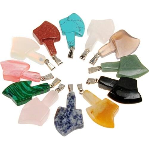 6pcs/lot Wholesale Factory Outlet Charms Jewelry Pendants Exquisite Axe Carving Natural Stone Necklace Pendant For Male Men Gift