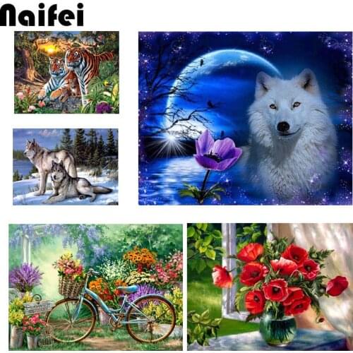 5D DIY tiger Diamond Painting purple wolf,flowers,bicycle Diamond mosaic Full square/round Diamond Rhinestone Embroidery