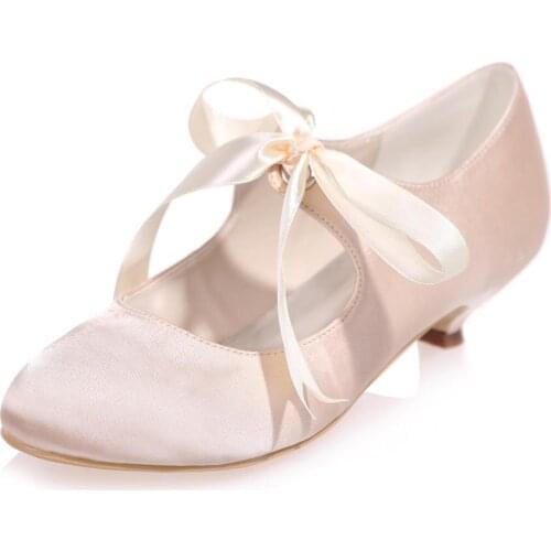 Only 1 pair SIZE 37 champagne satin vintage dress shoes kitten heels round toe bridal pumps wedding party prom slip on size 37