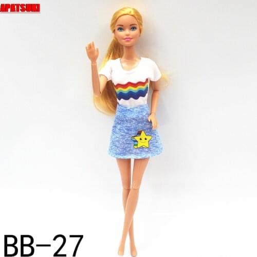 White Rainbow Top Shirt & Blue Star Skirt For Barbie Doll Outfits Fashion Doll Clothes 1/6 Dolls Accessories Toys For Children