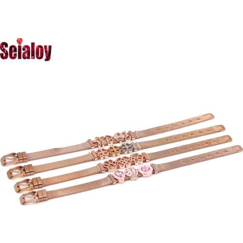 10mm Rose Gold Stainless Steel Mesh Bracelets For Women Men Couples Origional Star Bears Anchor Beads Charm Watch Belt Bangle
